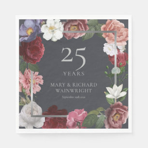 25e Zilveren Huwelijksjubileum Rozen Bloemen Servet