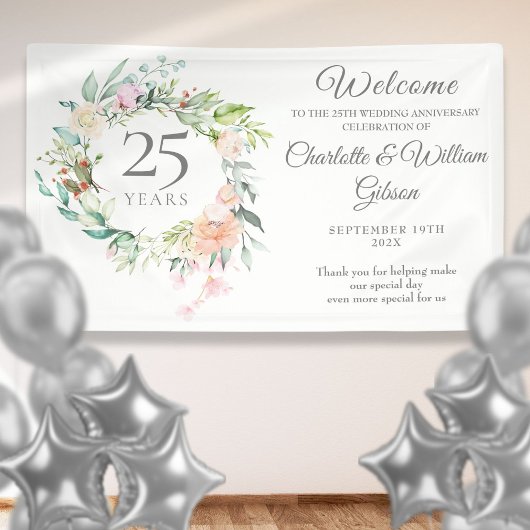 25e Zilveren Huwelijksjubileum Rozen Bloemen Welko Spandoek