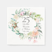25e zilveren huwelijksjubileum Rozen Guirlande Servet (Voorkant)