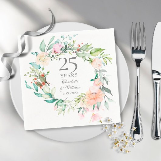 25e zilveren huwelijksjubileum Rozen Guirlande Servet