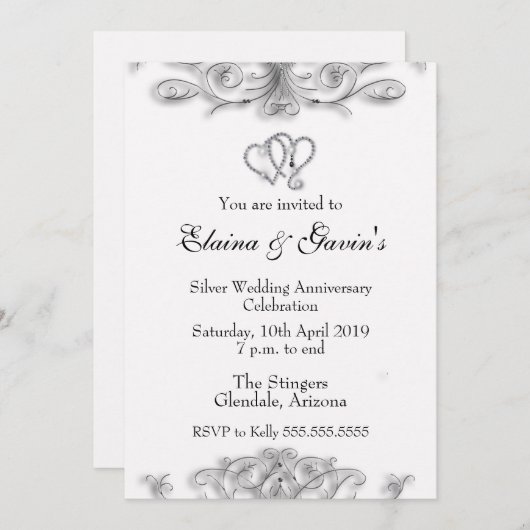 25e Zilveren Huwelijksjubileum Uitnodiging (Voorkant / Achterkant)