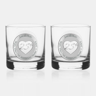 25e zilveren huwelijksjubileum  whisky glas