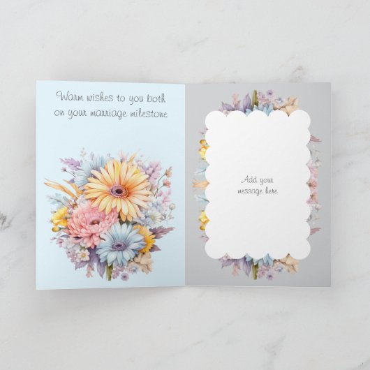 25e Zilveren Jubilea bloemen grijs blauw Kaart (Binnen)