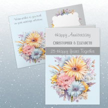 25e Zilveren Jubilea bloemen grijs blauw