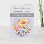 25e Zilveren Jubilea bloemen grijs paars Kaart (Voorkant)