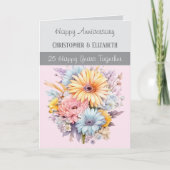 25e Zilveren Jubilea bloemen grijs roze Kaart (Voorkant)