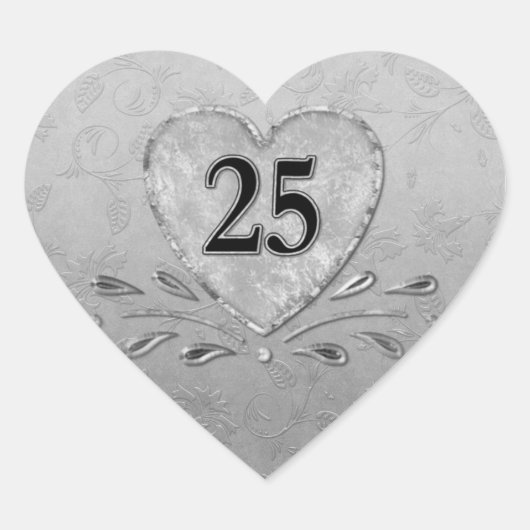 25e zilveren Jubilea hart Sticker (Voorkant)