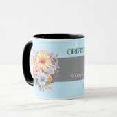 25e zilveren jubileum bloemen namen blauw mok (Voorkant links)