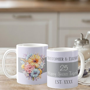 25e zilveren jubileum Bloemen Namen paarse Koffiemok