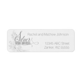 25e zilveren Jubileum met witte rozen Etiket