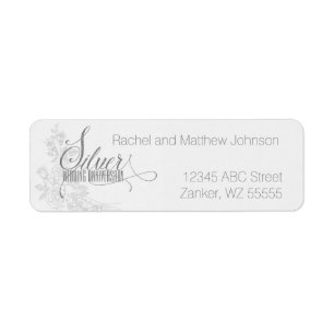 25e zilveren Jubileum met witte rozen Etiket