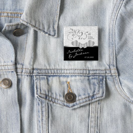 25e Zilveren Jubileum ontwerp Vierkante Button 5,1 Cm (In situ)