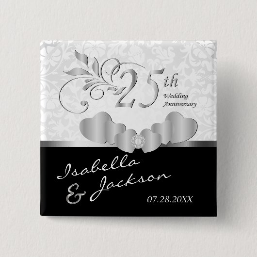 25e Zilveren Jubileum ontwerp Vierkante Button 5,1 Cm (Voorkant)