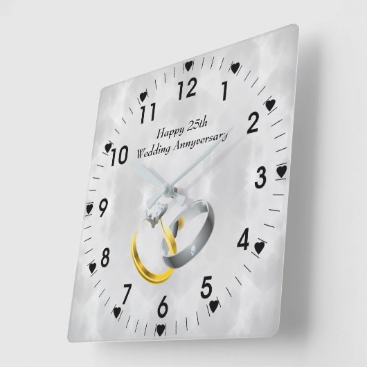 25e Zilveren Jubileum Rings Vierkante Klok (Hoek)