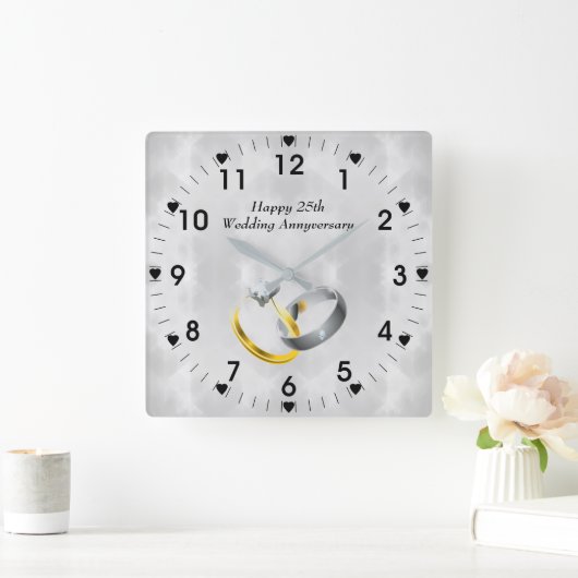 25e Zilveren Jubileum Rings Vierkante Klok (Huis)