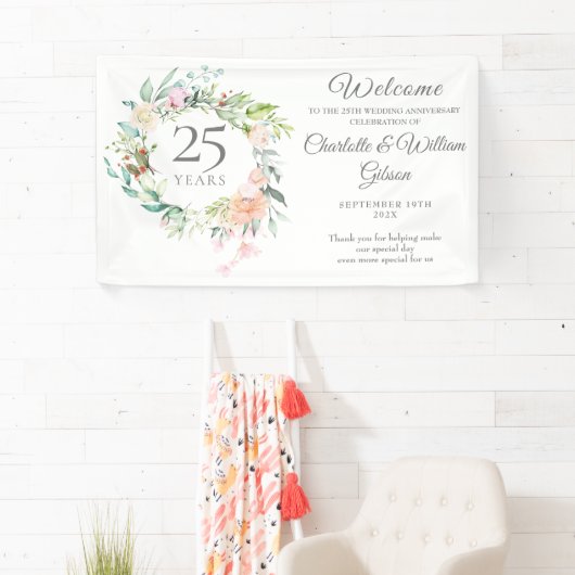 25e Zilveren Jubileum Rozen Bloemen Welkom Spandoek (Insitu)