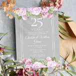 25e Zilveren Jubileum Rozen Floral Kaart<br><div class="desc">25e Silver Wedding Jubileum Roos bloemuitnodiging met  roze roze roze klieren. Deze elegante  uitnodiging kan gepersonaliseerd worden met je speciale 25-jarige verjaardagsfeestinformatie,  met een zilveren achtergrond aan de andere kant. Ontworpen door: Thisnotme©</div>