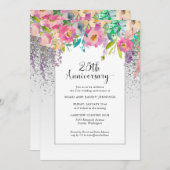 25e zilveren roze bloem bruiloft jubileum kaart (Voorkant / Achterkant)