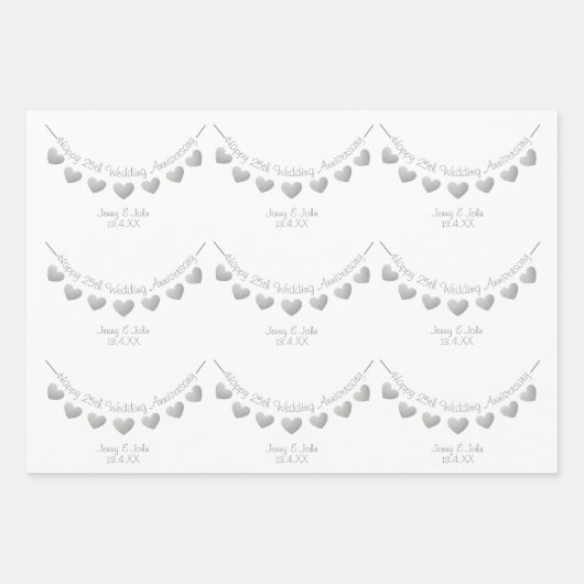 25e zilveren trouwdag gepersonaliseerd inpakpapier vel (Voorkant)