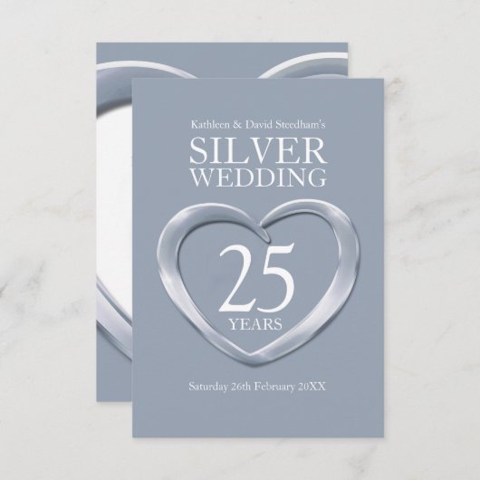 25e zilveren trouwdag hart antwoord kaart (Voorkant / Achterkant)