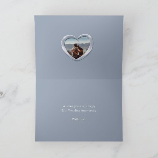 25e zilveren trouwdag nu en dan foto kaart (Binnen)