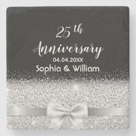 25e zilveren trouwdag zwart monogram stenen onderzetter