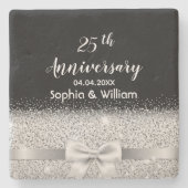 25e zilveren trouwdag zwart monogram stenen onderzetter (Voorkant)