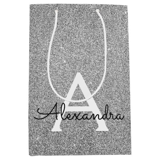 25e zilveren verjaardag Glitter & Sparkle Monogram Medium Cadeauzakje (Voorkant)