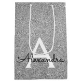 25e zilveren verjaardag Glitter & Sparkle Monogram Medium Cadeauzakje (Achterkant)