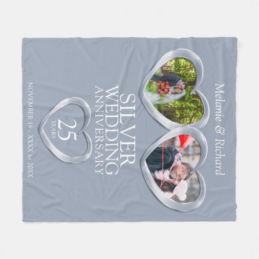 25e zilveren verjaardag nu en dan fotoharten fleece deken (Voorkant (Horizontaal))