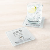 25e zilveren verjaardag witte zwanen houden van zi glazen onderzetter (Schuin)