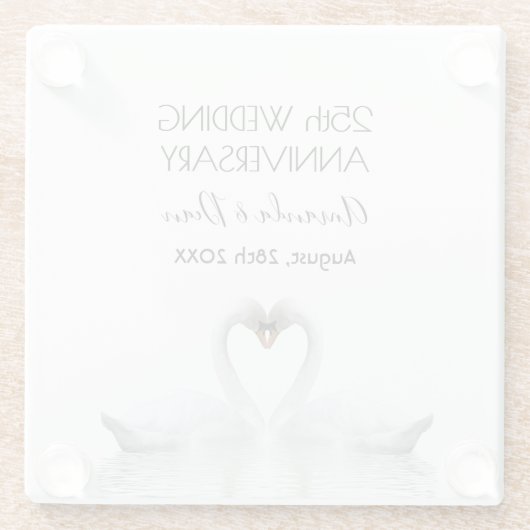 25e zilveren verjaardag witte zwanen houden van zi glazen onderzetter (Achterkant)