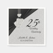 25e zilvergrijs & zwart bruiloft Jubileum Servet (Voorkant)
