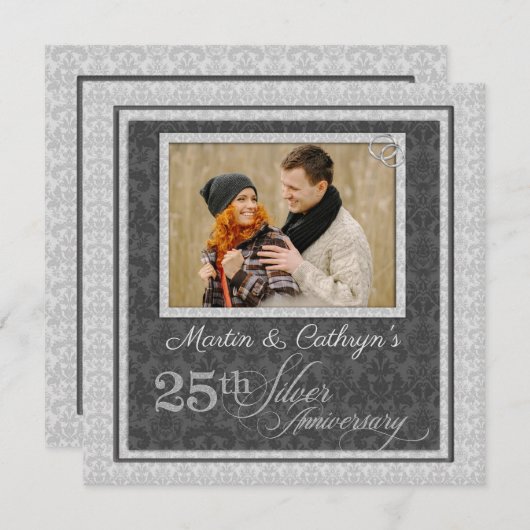 25e zilverJubileum met foto in Damask Kaart (Voorkant / Achterkant)