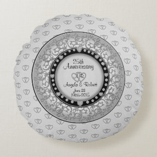 25e Zilverweddenschap Jubileum Accent Pillow Rond Kussen