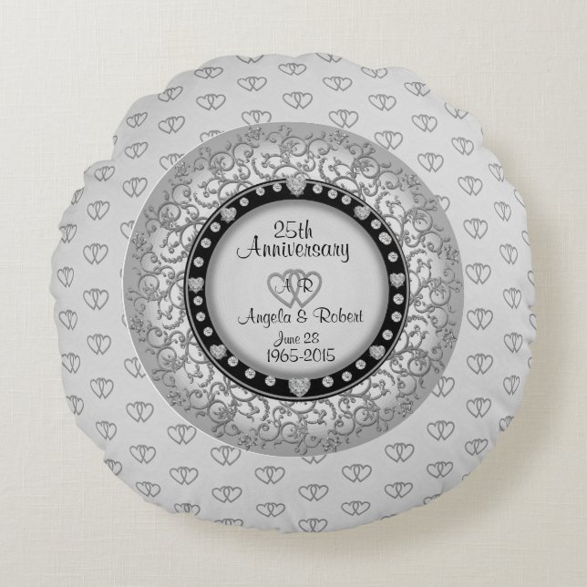 25e Zilverweddenschap Jubileum Accent Pillow Rond Kussen (Voorkant)