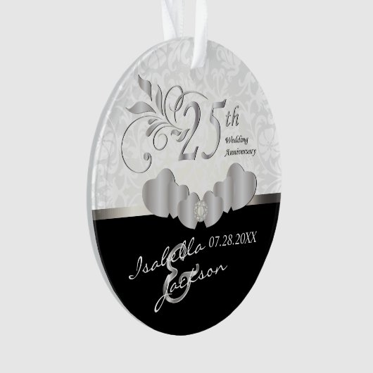 25e Zilverweddenschap Jubileum | Damaspatroon Ornament (voorkant)