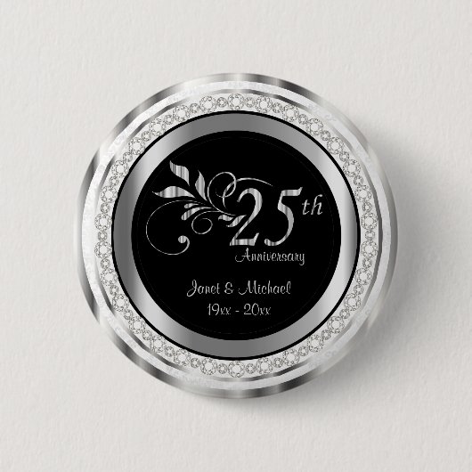 25e Zilverweddenschap Jubileum | DIY-tekst Ronde Button 5,7 Cm (Voorkant)