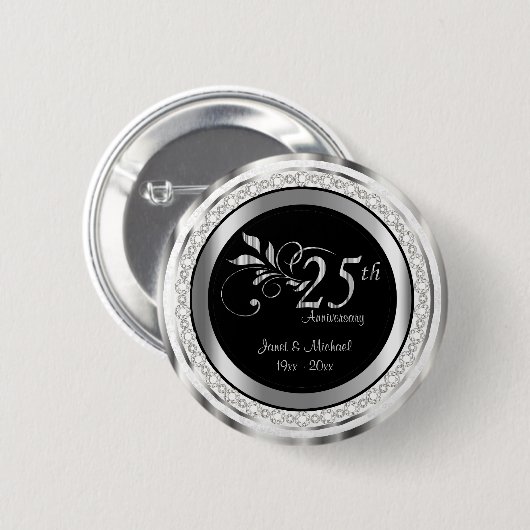 25e Zilverweddenschap Jubileum | DIY-tekst Ronde Button 5,7 Cm (Voorkant /achterkant)