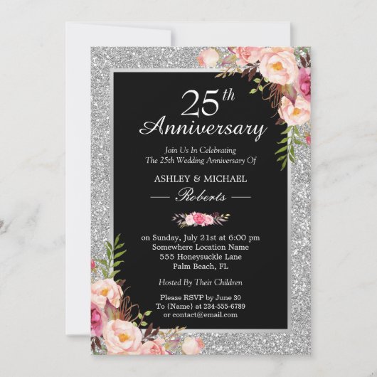 25e Zilverweddenschap Jubileum Elegant Floral Kaart
