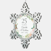 25e Zilverweddenschap Jubileum Florale Waterverf Tin Sneeuwvlok Ornament (Rechts)