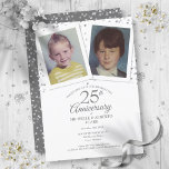 25e Zilverweddenschap Jubileum Foto's kindertijd Kaart<br><div class="desc">Personaliseer met uw favoriete jeugdfoto's en uw speciale vijfentwintig jaar zilveren jubileuminformatie in elegante typografie. Op de achterkant staan chique zilveren harten confetti. Ontworpen door Thisnotme©</div>