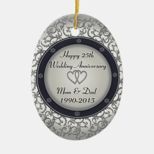 25e Zilverweddenschap Jubileum Keramisch Ornament (Voorkant)