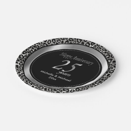 25e Zilverweddenschap Jubileum | Leopard Pattern Papieren Bordje (Gekanteld)