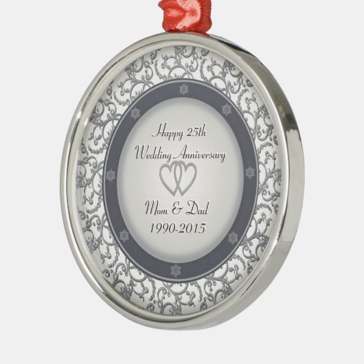 25e Zilverweddenschap Jubileum Metalen Ornament (Links)