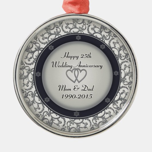 25e Zilverweddenschap Jubileum Metalen Ornament (Voorkant)