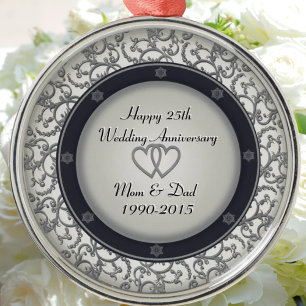 25e Zilverweddenschap Jubileum Metalen Ornament