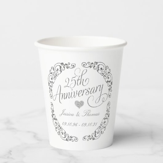 25e Zilverweddenschap Jubileum Papieren Bekers (Voorkant)