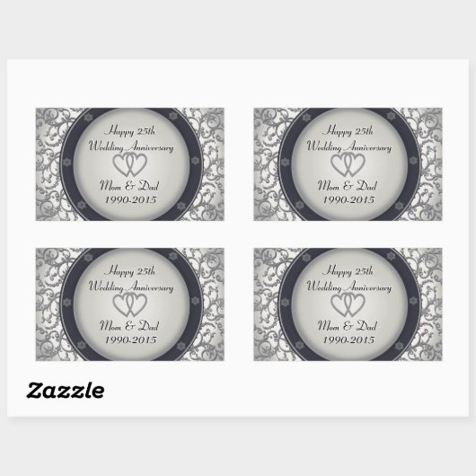 25e Zilverweddenschap Jubileum Rechthoekige Sticker (Vel)