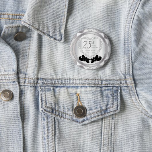25e Zilverweddenschap Jubileum Ronde Button 5,7 Cm (In situ)